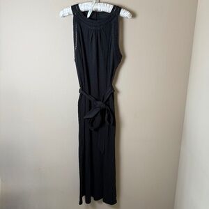 NWT Talbots Nantucket Slub Halter Maxi Tank Dress Black Womens L Large Belted